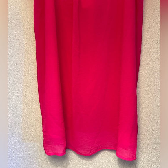 Fuchsia Off the Shoulder Dress with Spaghetti Strap and Sheer Layer - Picture 4 of 8